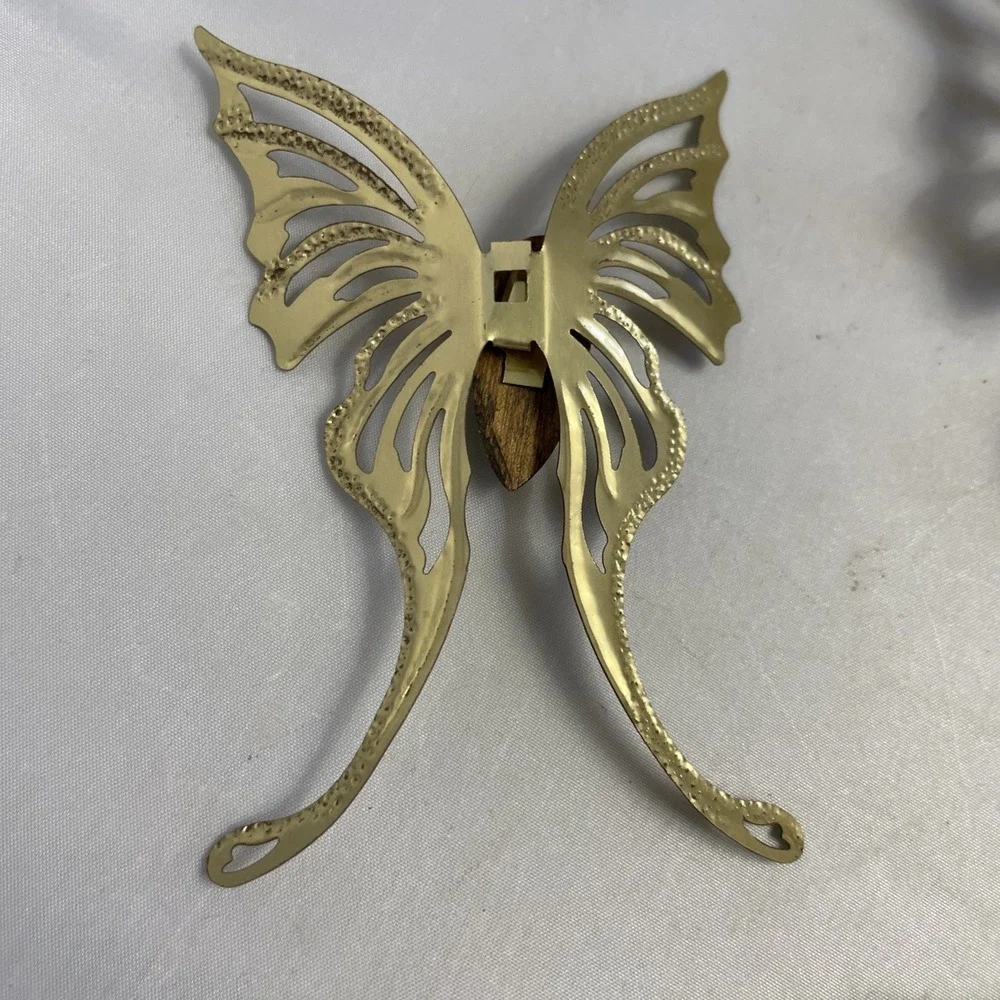 VTG Home Interiors Butterfly Set of 3 Gold & Wood Butterflies Wall Decor HOMCO - Picture 4 of 9